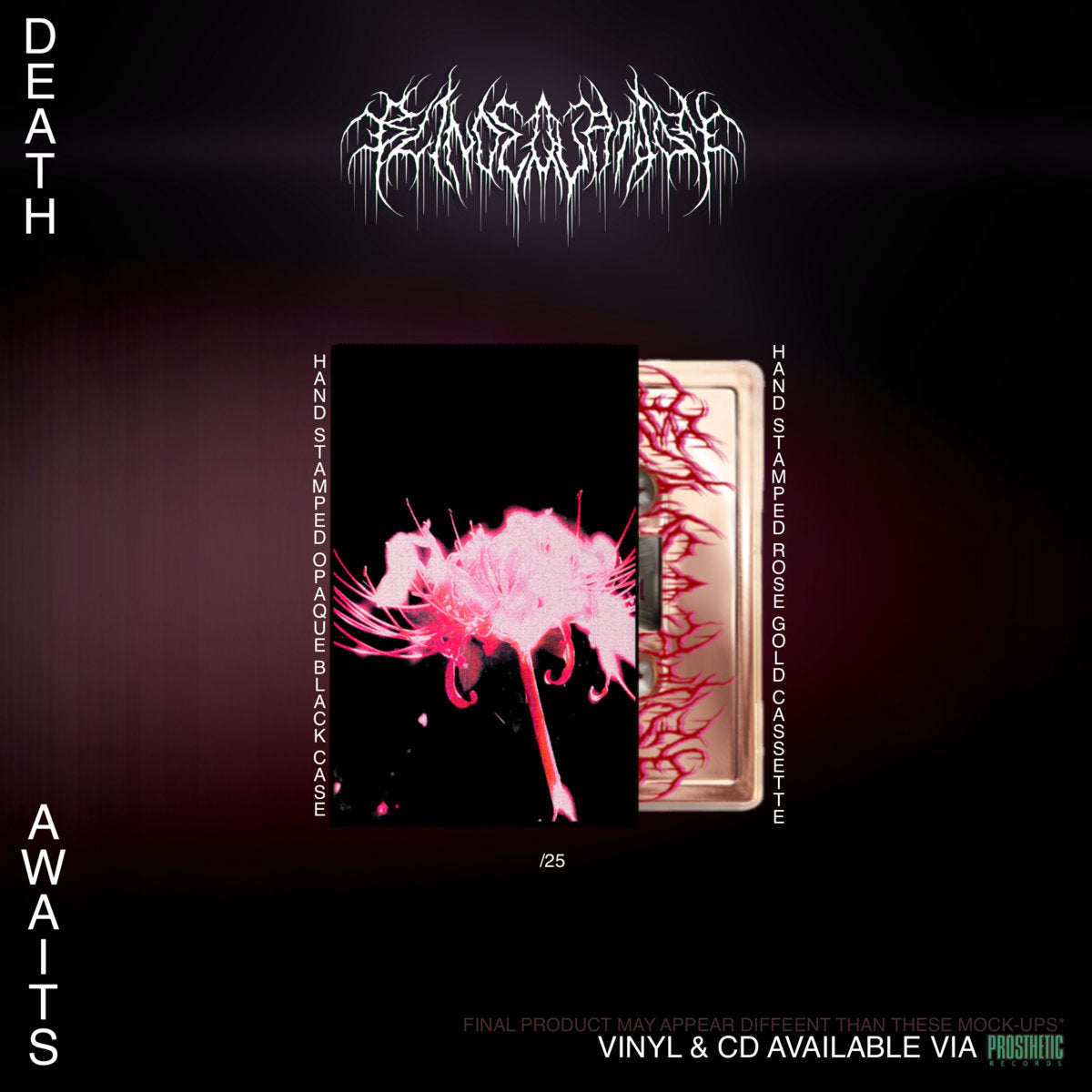 Blind Equation - Death Awaits Hand Stamped Rose Gold Cassette in Hand Stamped Opaque Black Case